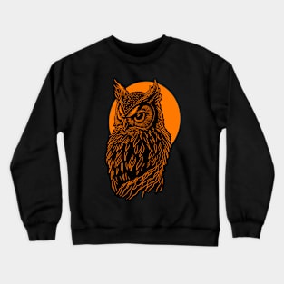 Orange Owl design in front of orange full moon. Crewneck Sweatshirt